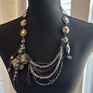 Chico's Hematite Multi-Strand Statement Necklace with Faceted Accents